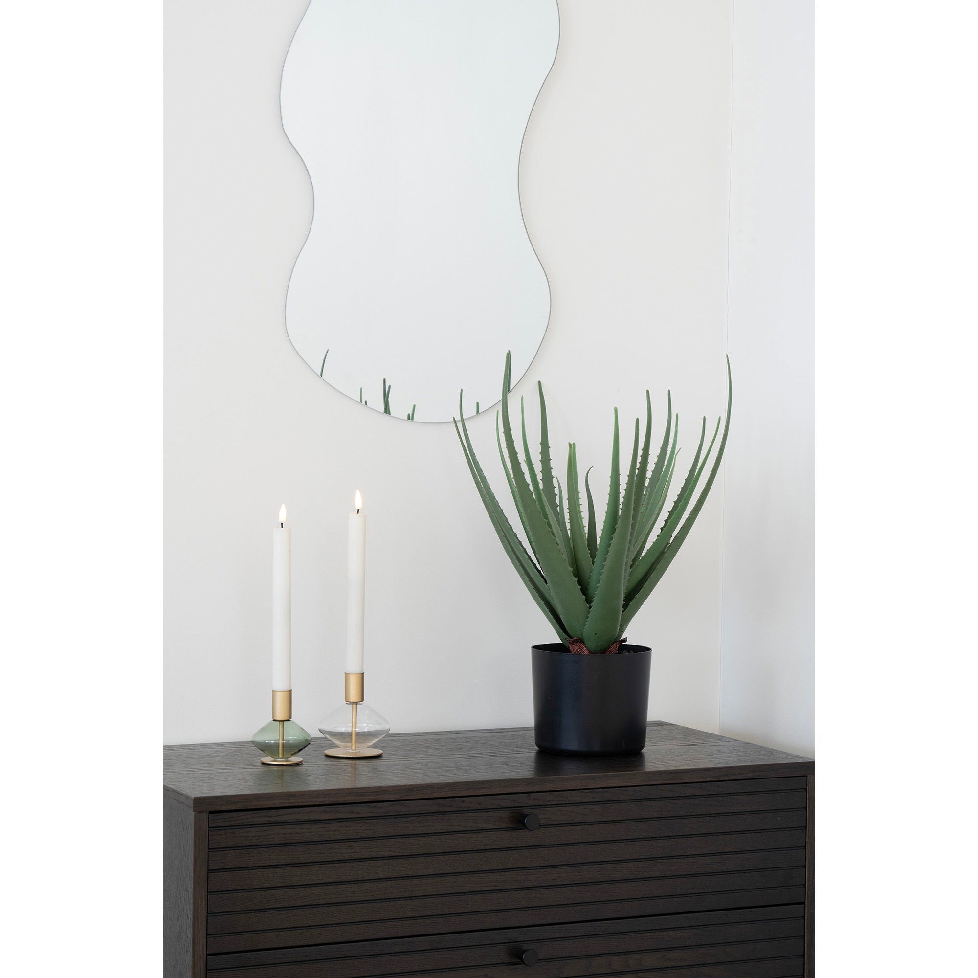 Farbe Candle – Kerzenhalter aus Glas und Metall, klar/grün, 2-teiliges Set